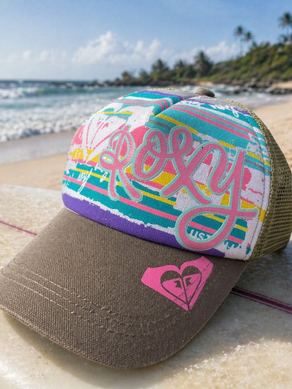 Roxy Y2K Pastel Surfer Girl Trucker Hat Beach Coastal Beachwear Snapback